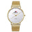 "Golden Fashion Quartz Watch – Circular Dial with Stainless Steel Clasp"