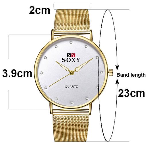 "Golden Fashion Quartz Watch – Circular Dial with Stainless Steel Clasp"